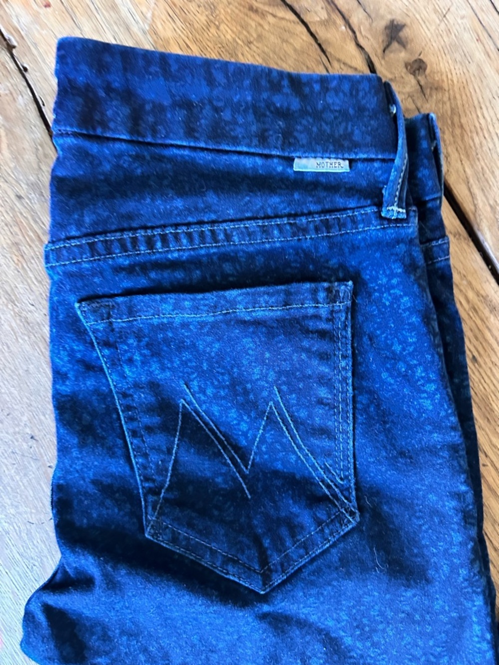 MOTHER the looker Dark Blue wash Floral-Print Skinny Jeans “foulard me once” 25 - Picture 3 of 7